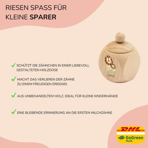Zahndose Holz mit Name Personalisiert - Löwen – Bild 4