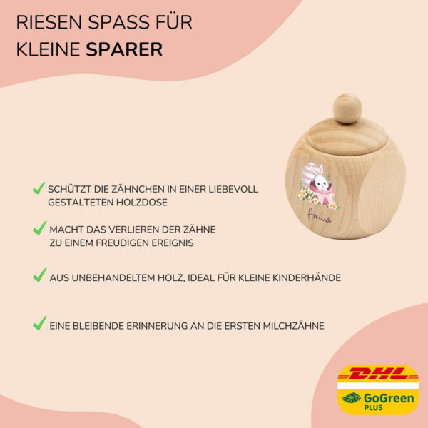 Zahndose Holz mit Name Personalisiert - Osterei mit Hase Pink – Bild 4