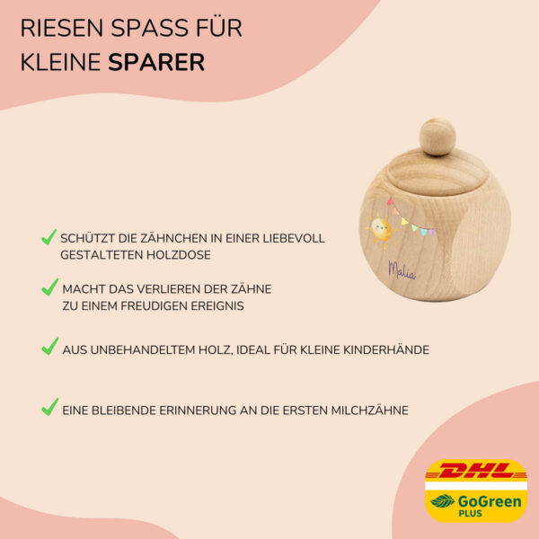 Zahndose Holz mit Name Personalisiert - Sonne Mädchen – Bild 4