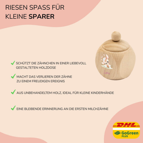Zahndose Holz mit Name Personalisiert - Reh Kitz mit Blumen – Bild 4