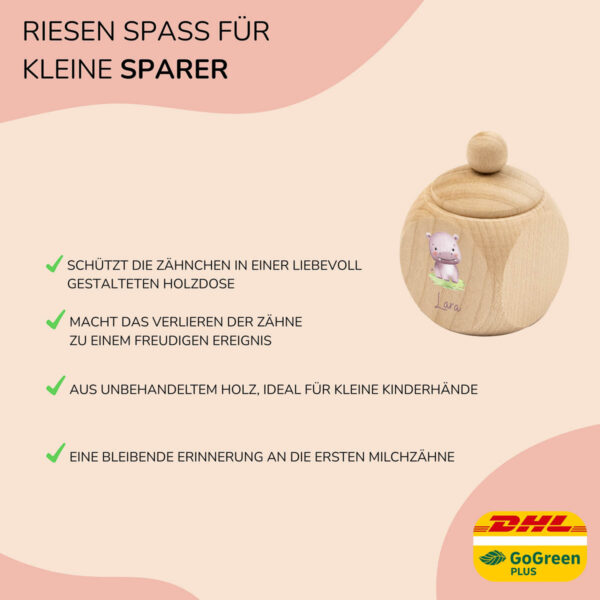 Zahndose Holz mit Name Personalisiert - Nilpferd Baby – Bild 4