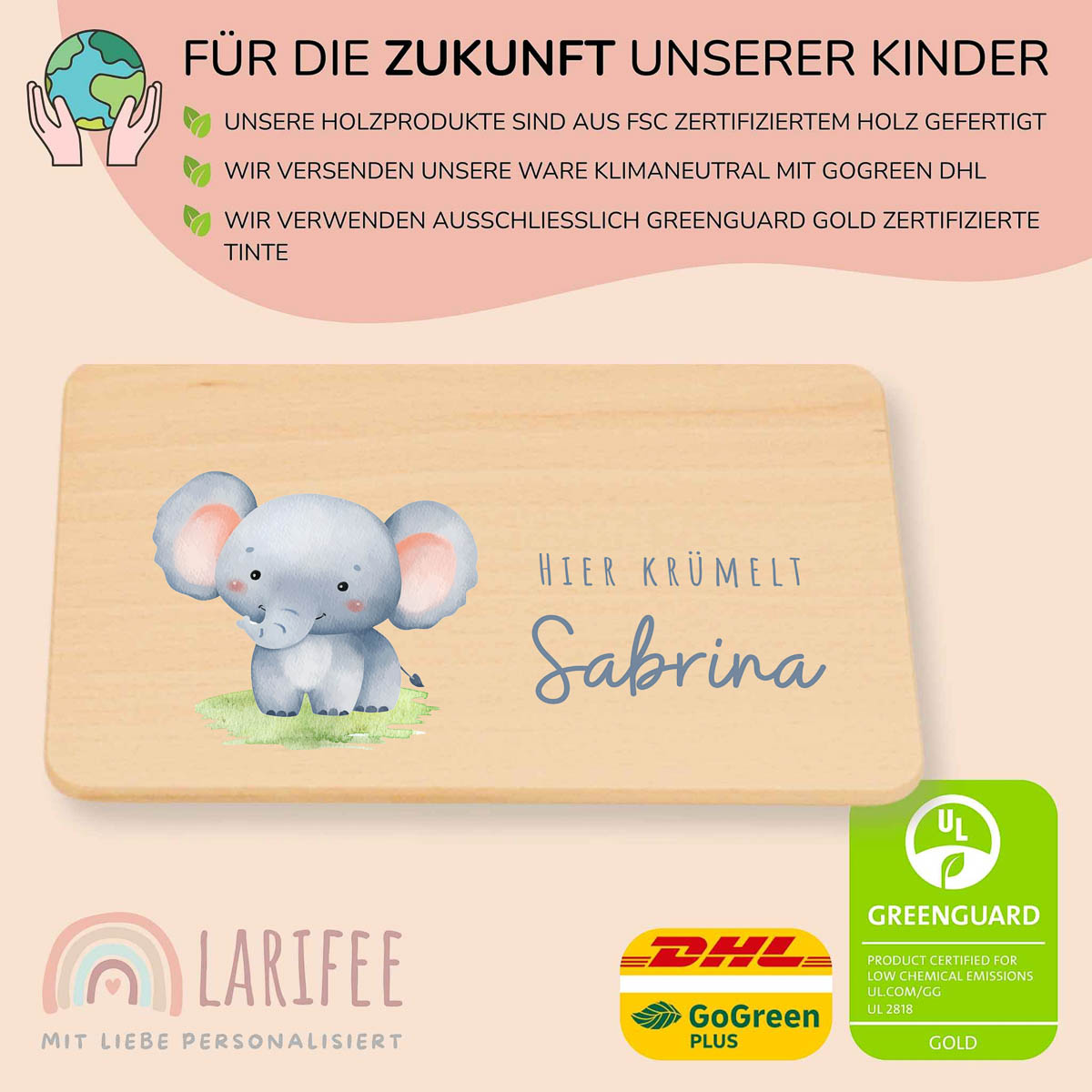 Frühstücksbrettchen Holz personalisiert - Elefant – Bild 3