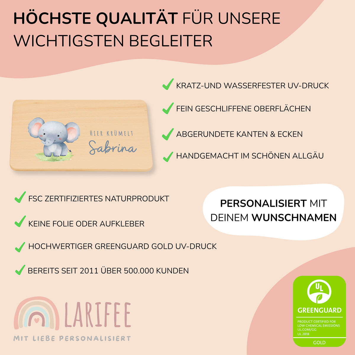 Frühstücksbrettchen Holz personalisiert - Elefant – Bild 4
