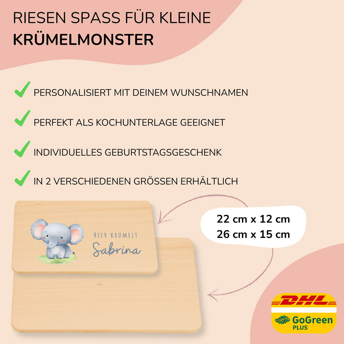 Frühstücksbrettchen Holz personalisiert - Elefant – Bild 5