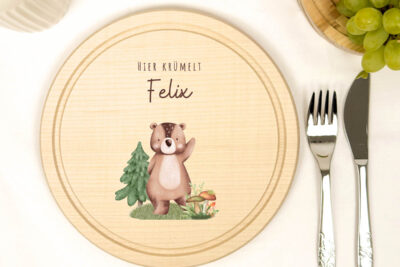 Frühstücksbrettchen Holz rund personalisiert - Bär