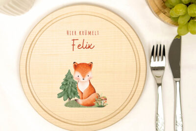 Frühstücksbrettchen Holz rund personalisiert - Fuchs
