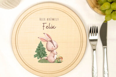 Frühstücksbrettchen Holz rund personalisiert - Hase