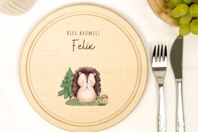 Frühstücksbrettchen Holz rund personalisiert - Igel