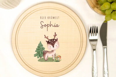 Frühstücksbrettchen Holz rund personalisiert - Reh