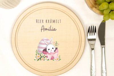 Frühstücksbrettchen Holz rund personalisiert - Ostern