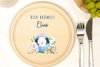 Frühstücksbrettchen Holz rund personalisiert - Ostern
