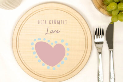 Frühstücksbrettchen Holz rund personalisiert - Herz