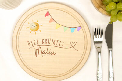 Frühstücksbrettchen Holz rund personalisiert - Sonne
