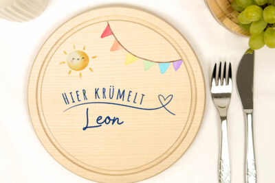 Frühstücksbrettchen Holz rund personalisiert - Sonne