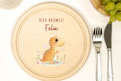 Frühstücksbrettchen Holz rund personalisiert - Dino