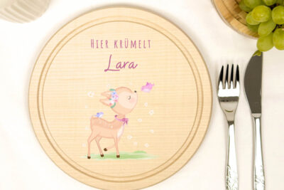 Frühstücksbrettchen Holz rund personalisiert - Reh