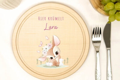 Frühstücksbrettchen Holz rund personalisiert - Reh