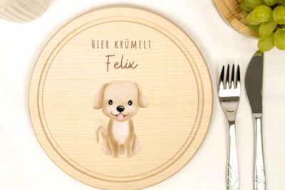 Frühstücksbrettchen Holz rund personalisiert - Hund