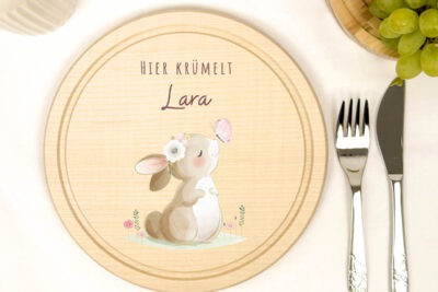 Frühstücksbrettchen Holz rund personalisiert - Hase