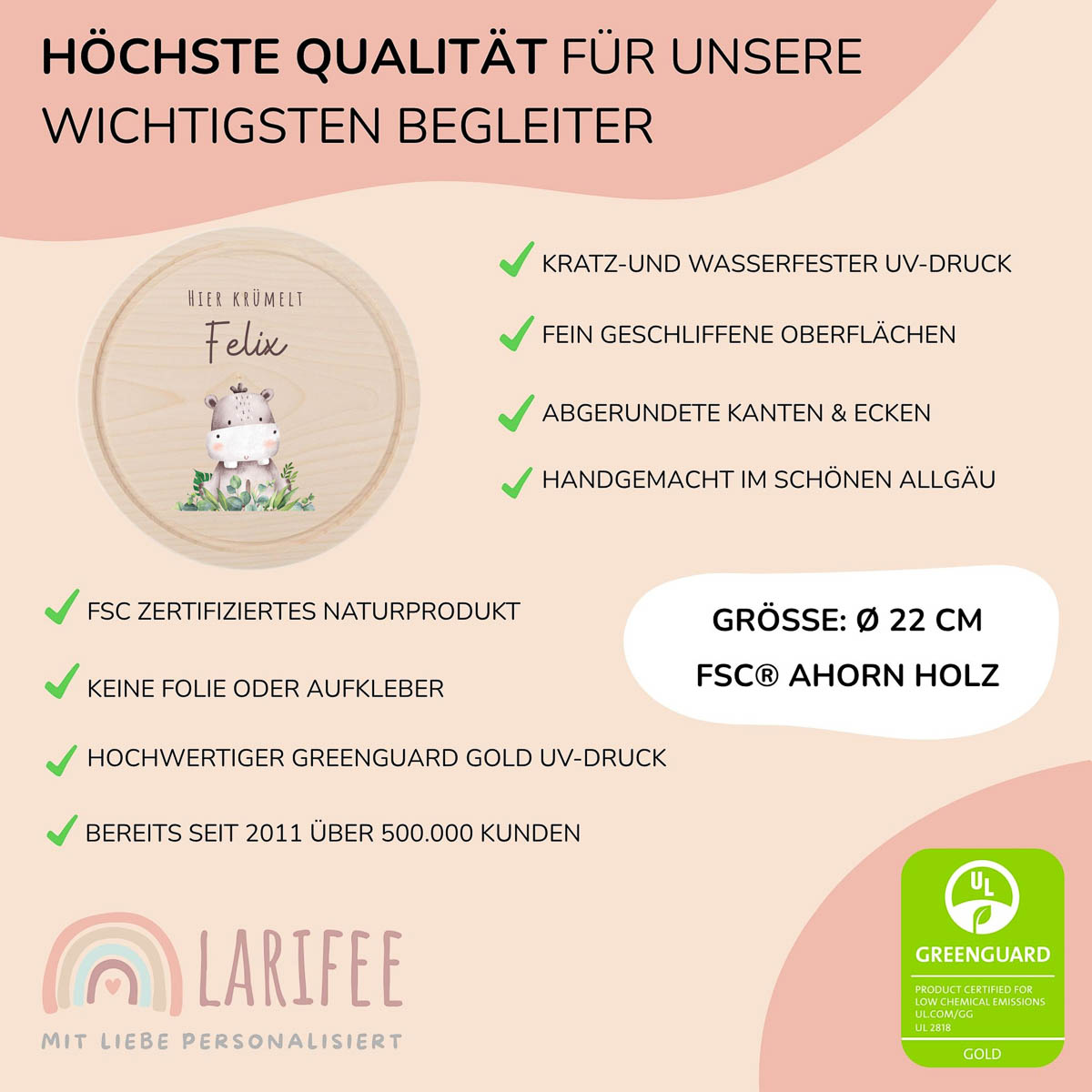 Frühstücksbrettchen Holz rund personalisiert - Nilpferd – Bild 3