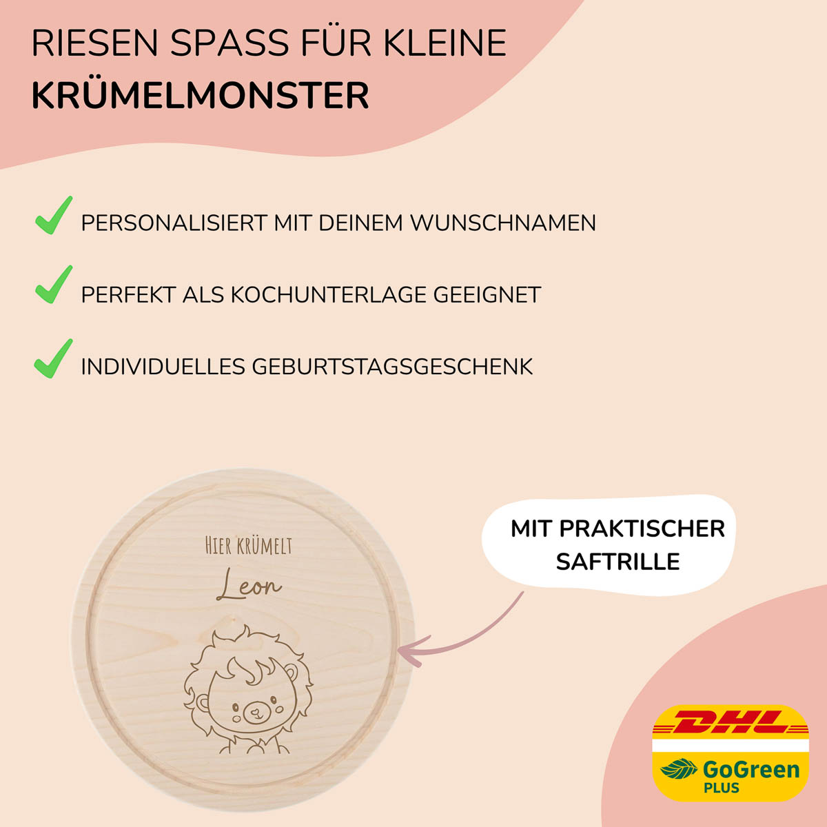 Frühstücksbrettchen Holz rund personalisiert - Löwe – Bild 4