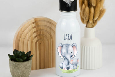 Trinkflasche Kinder personalisiert - Elefanten
