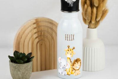 Trinkflasche Kinder personalisiert - Safari Baby Tiere