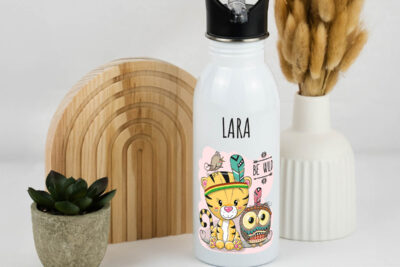 Trinkflasche Kinder personalisiert - Tiger & Eule