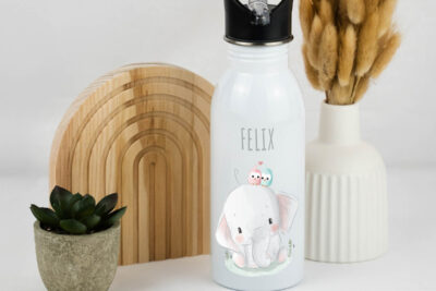 Trinkflasche Kinder personalisiert - Elefant mit Vögel