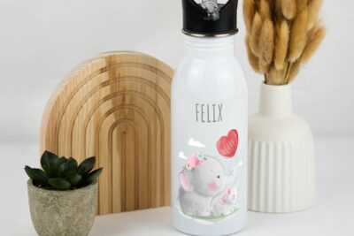 Trinkflasche Kinder personalisiert - Elefanten mit Herz