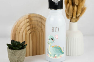 Trinkflasche Kinder personalisiert - Langhals Dino
