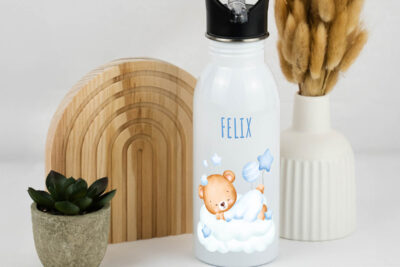 Trinkflasche Kinder personalisiert - Bär auf Wolke