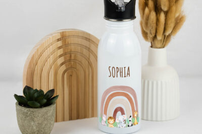 Trinkflasche Kinder personalisiert - Safari Tiere