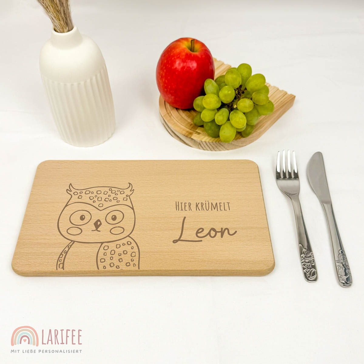 Frühstücksbrettchen Holz personalisiert - Eule – Bild 2