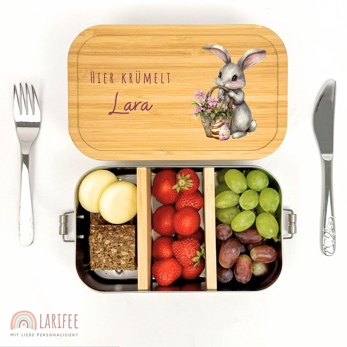 Brotdose Kinder personalisiert - Ostern Hase Dunkelgrau – Bild 2