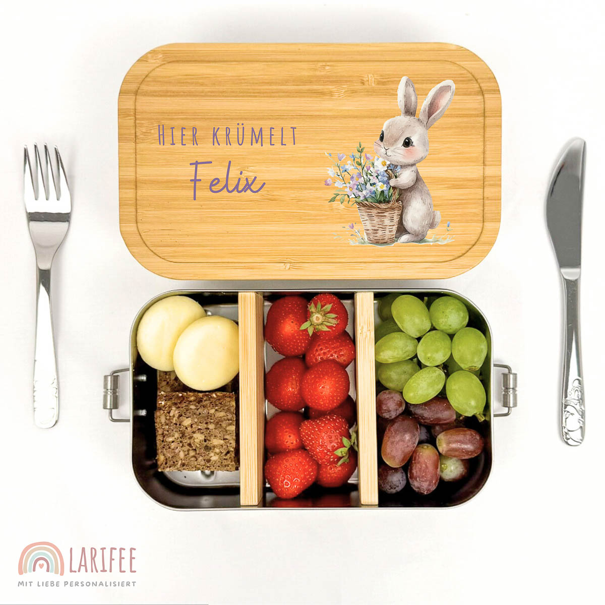 Brotdose Kinder personalisiert - Ostern Hase Beige – Bild 2