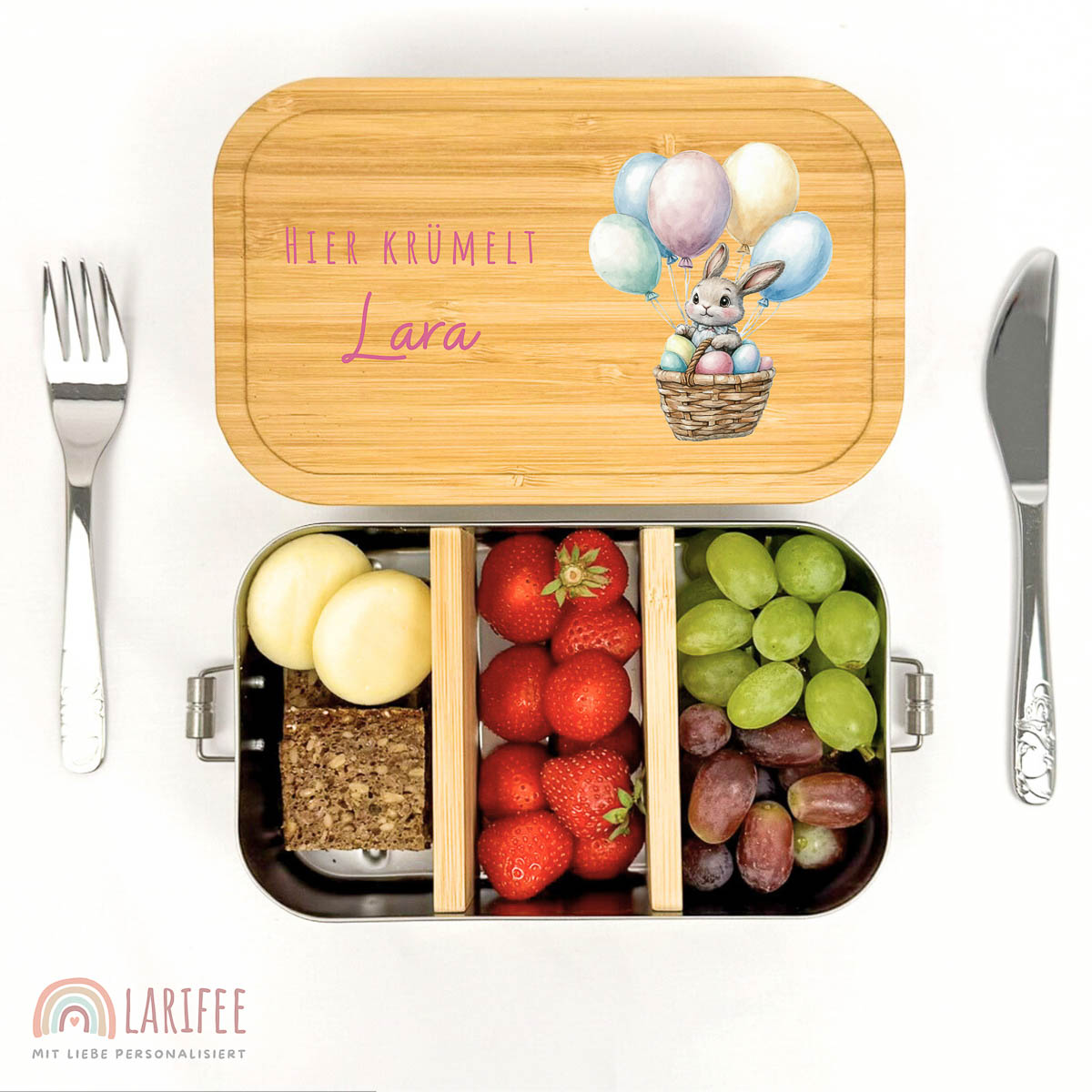 Brotdose Kinder personalisiert - Ostern Hase Luftballons – Bild 2