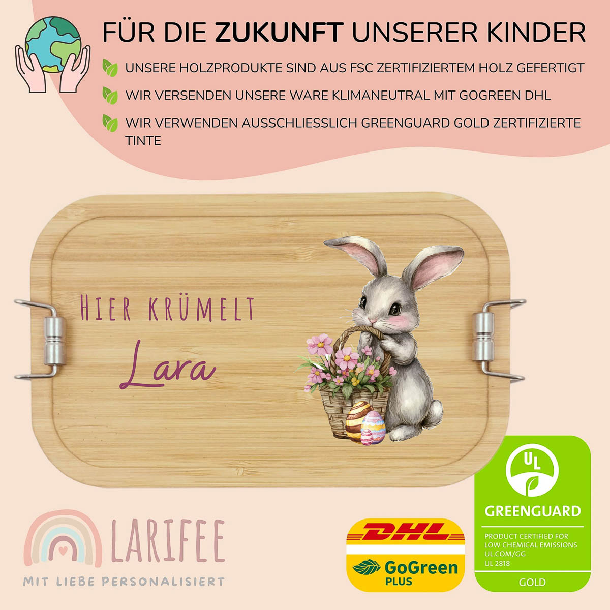 Brotdose Kinder personalisiert - Ostern Hase Dunkelgrau – Bild 3