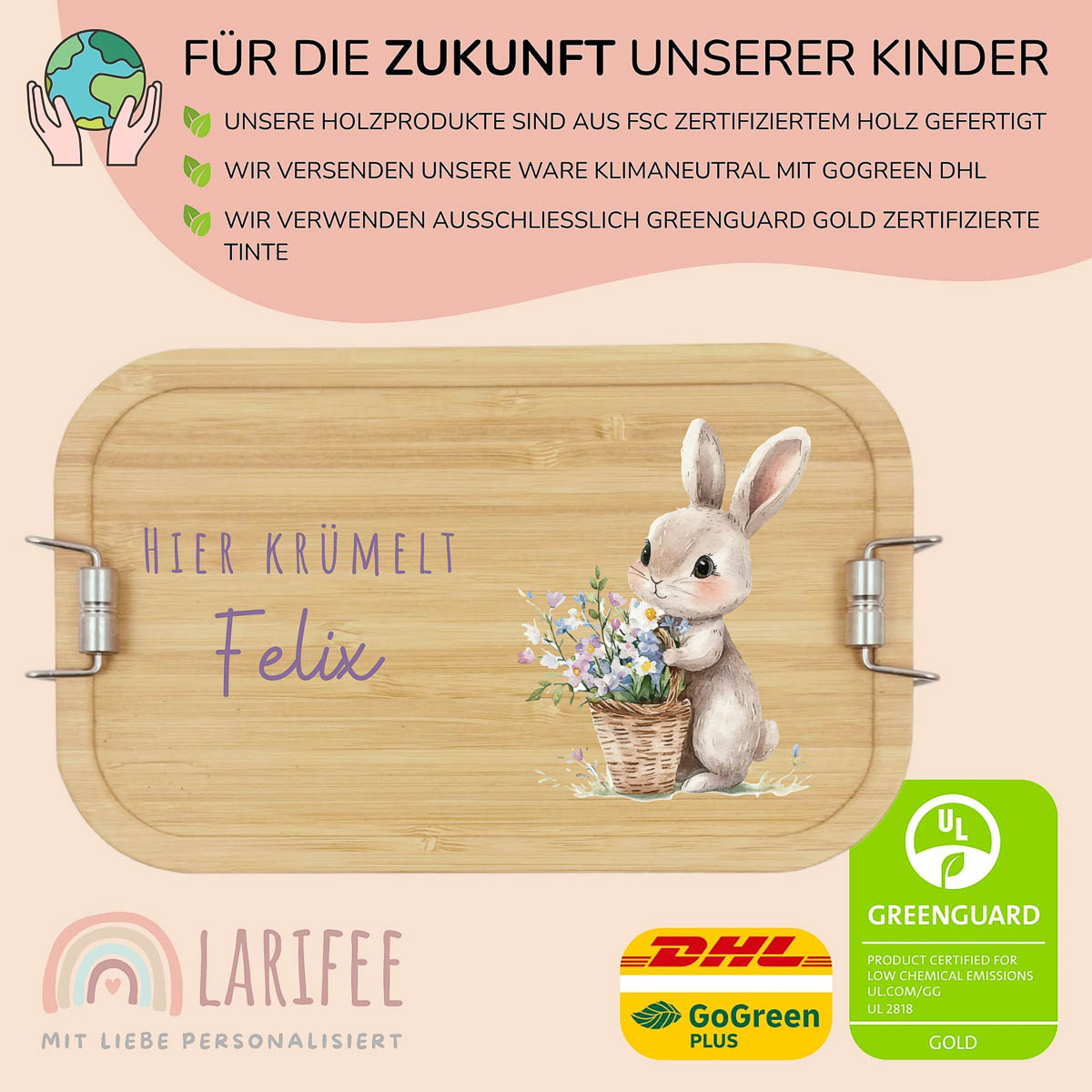 Brotdose Kinder personalisiert - Ostern Hase Beige – Bild 3