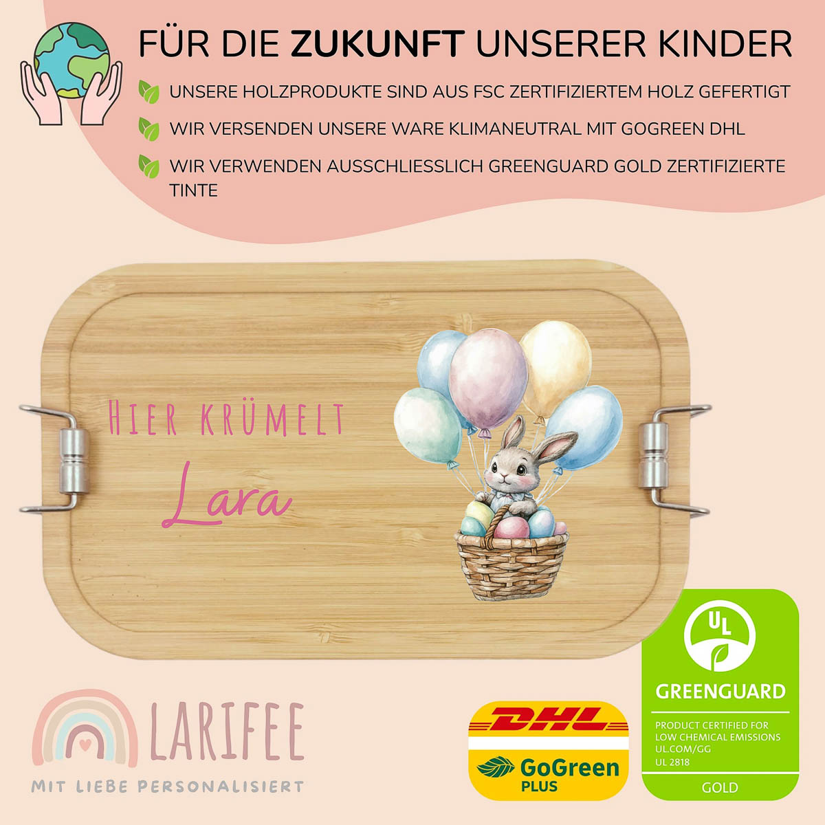 Brotdose Kinder personalisiert - Ostern Hase Luftballons – Bild 3