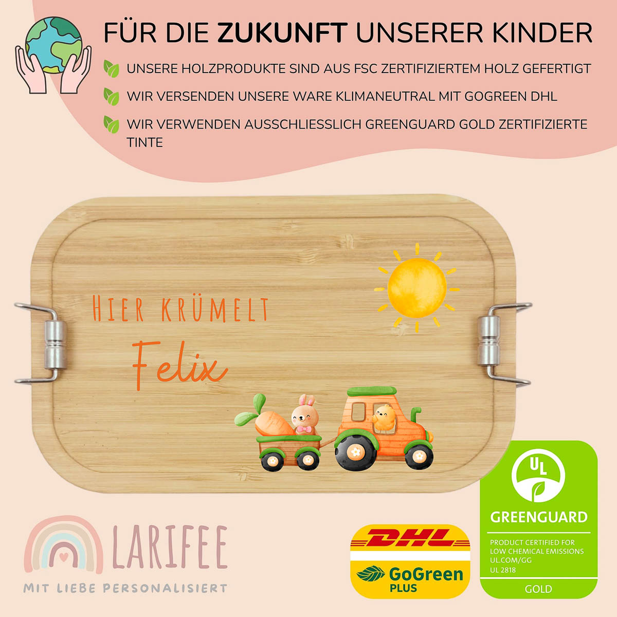 Brotdose Kinder personalisiert - Ostern Traktor – Bild 3