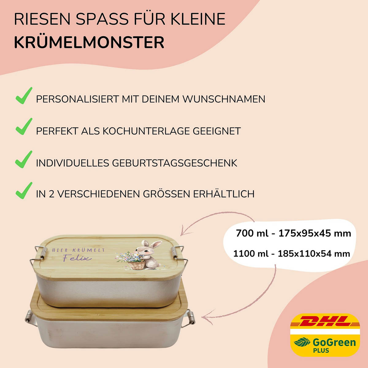 Brotdose Kinder personalisiert - Ostern Hase Beige – Bild 5
