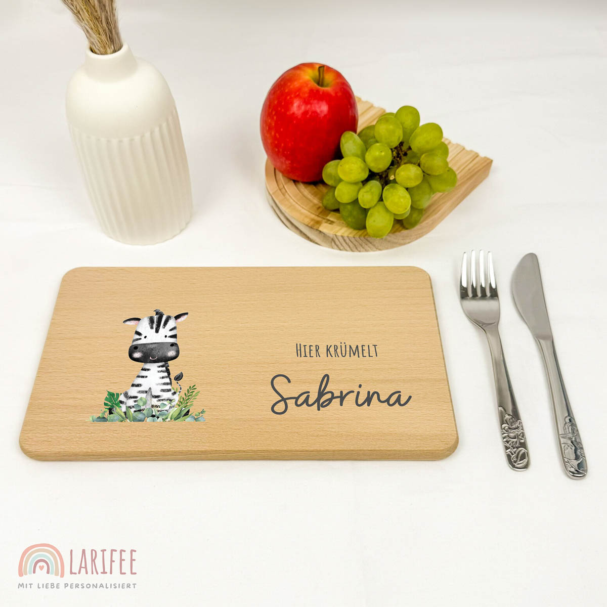 Frühstücksbrettchen Holz personalisiert - Zebra – Bild 2