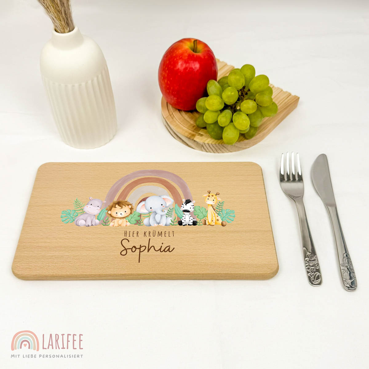 Frühstücksbrettchen Holz personalisiert - Safari Tiere – Bild 2